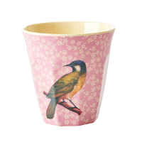 Vintage Bird Print Pink Melamine Cup Rice DK